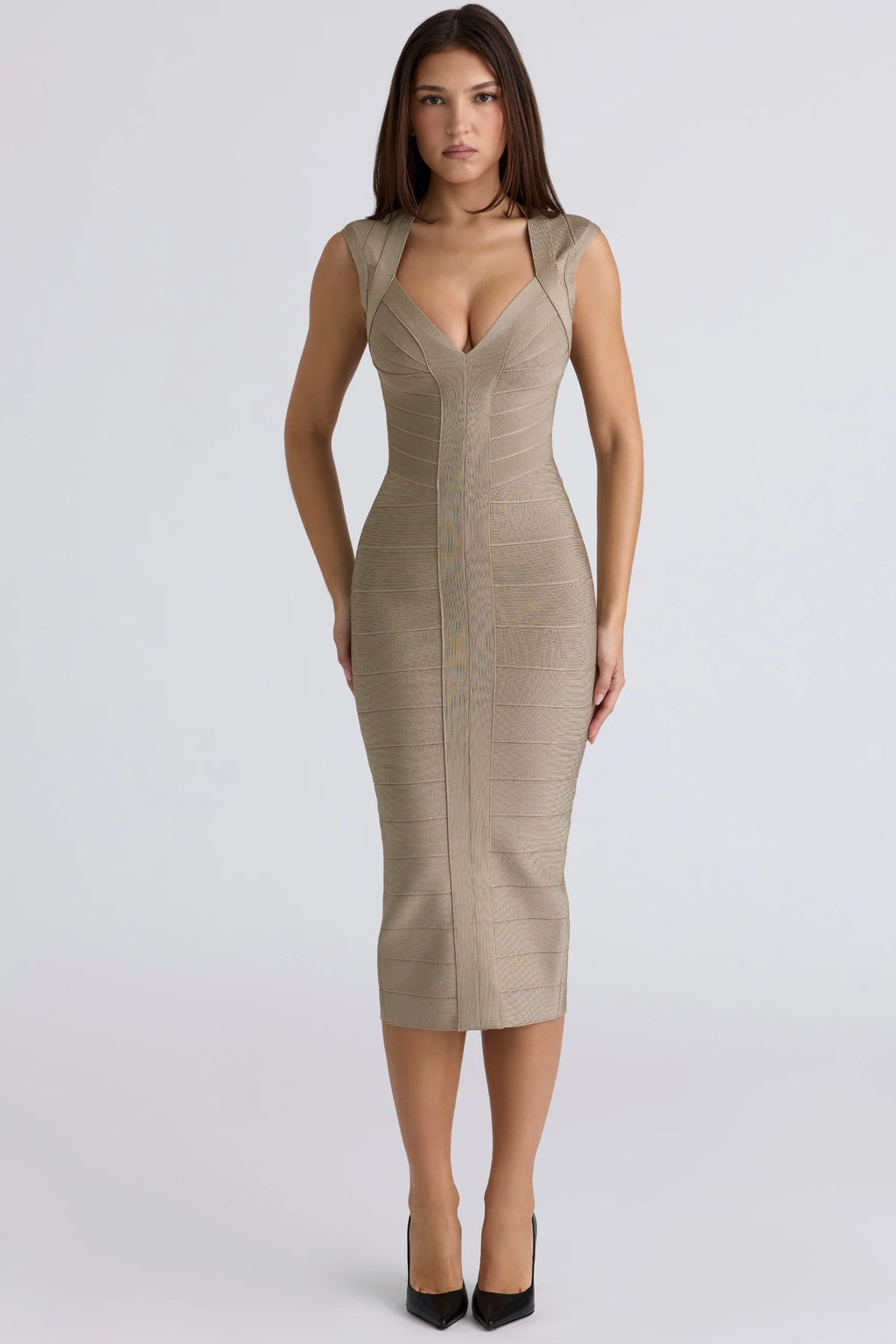 latte bandage midi dress