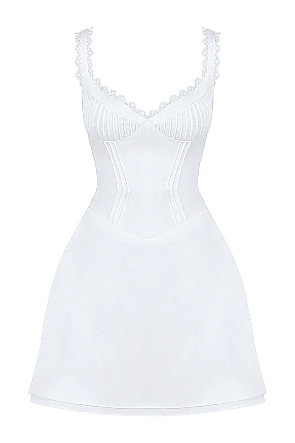white pin tuck mini dress