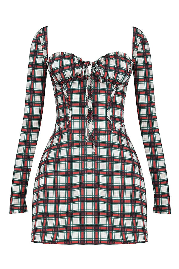 red tartan corset mini dress