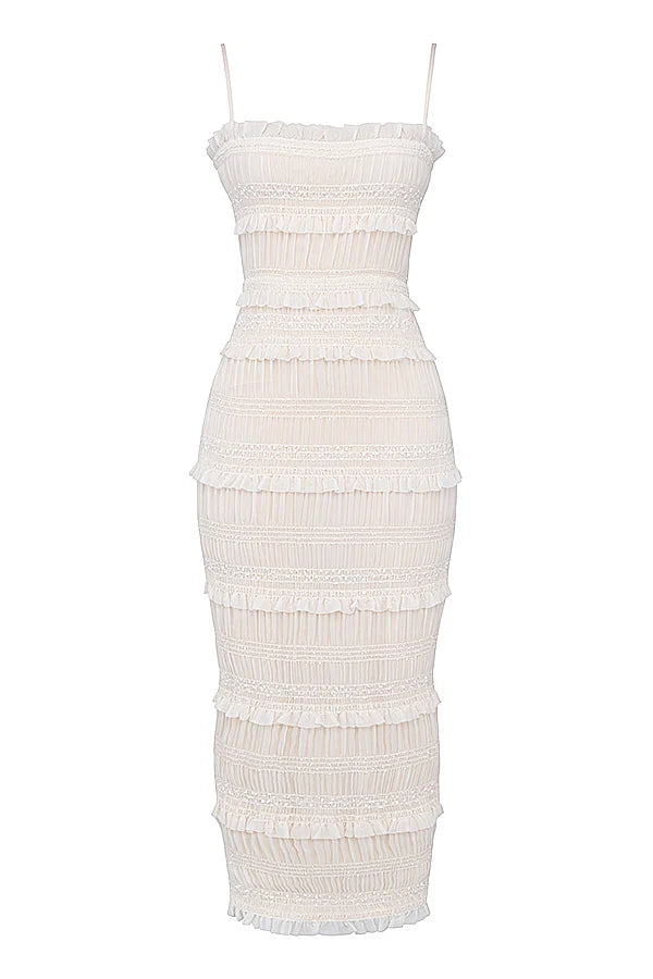 ivory sequin pleat maxi dress