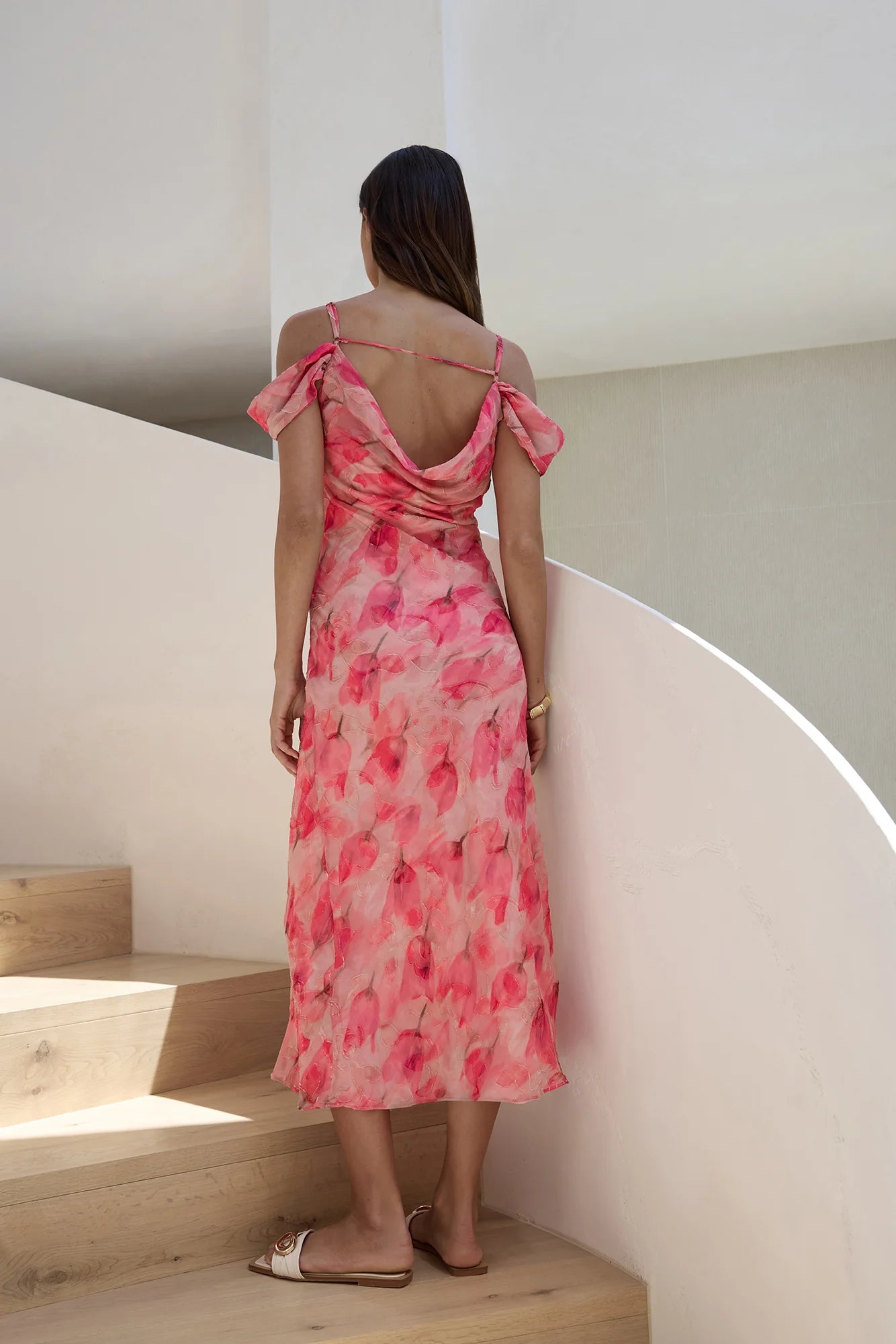 Aurora Skies Off Shoulder Maxi Dress Pink