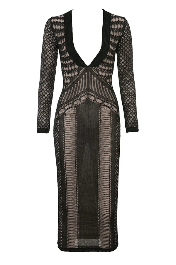 black plunge midi dress - sale