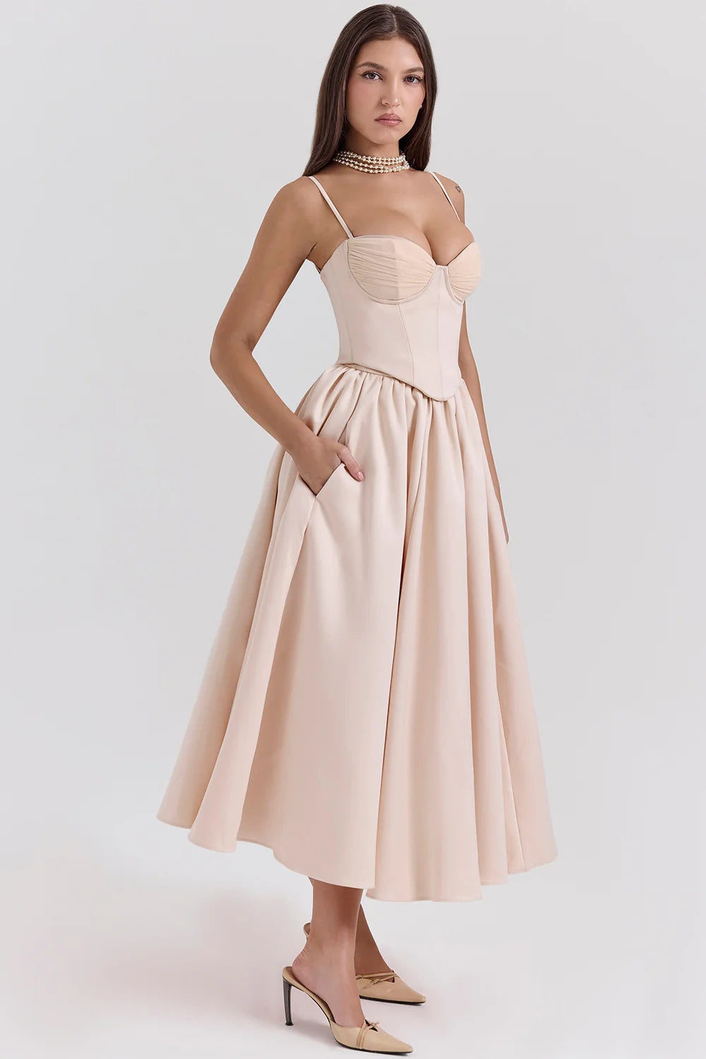 peach satin corset and skirt - sale