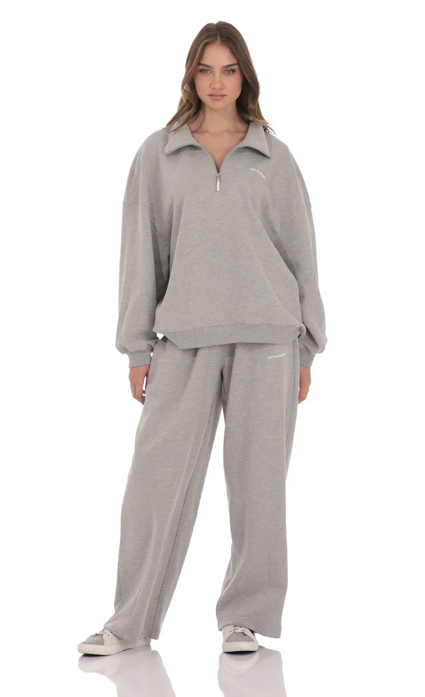 Quarter Zip-Up Jumper in Grey