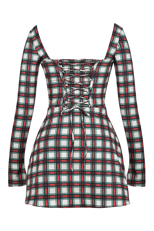 red tartan corset mini dress