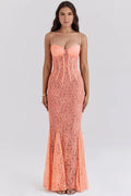 sorbet lace godet maxi dress