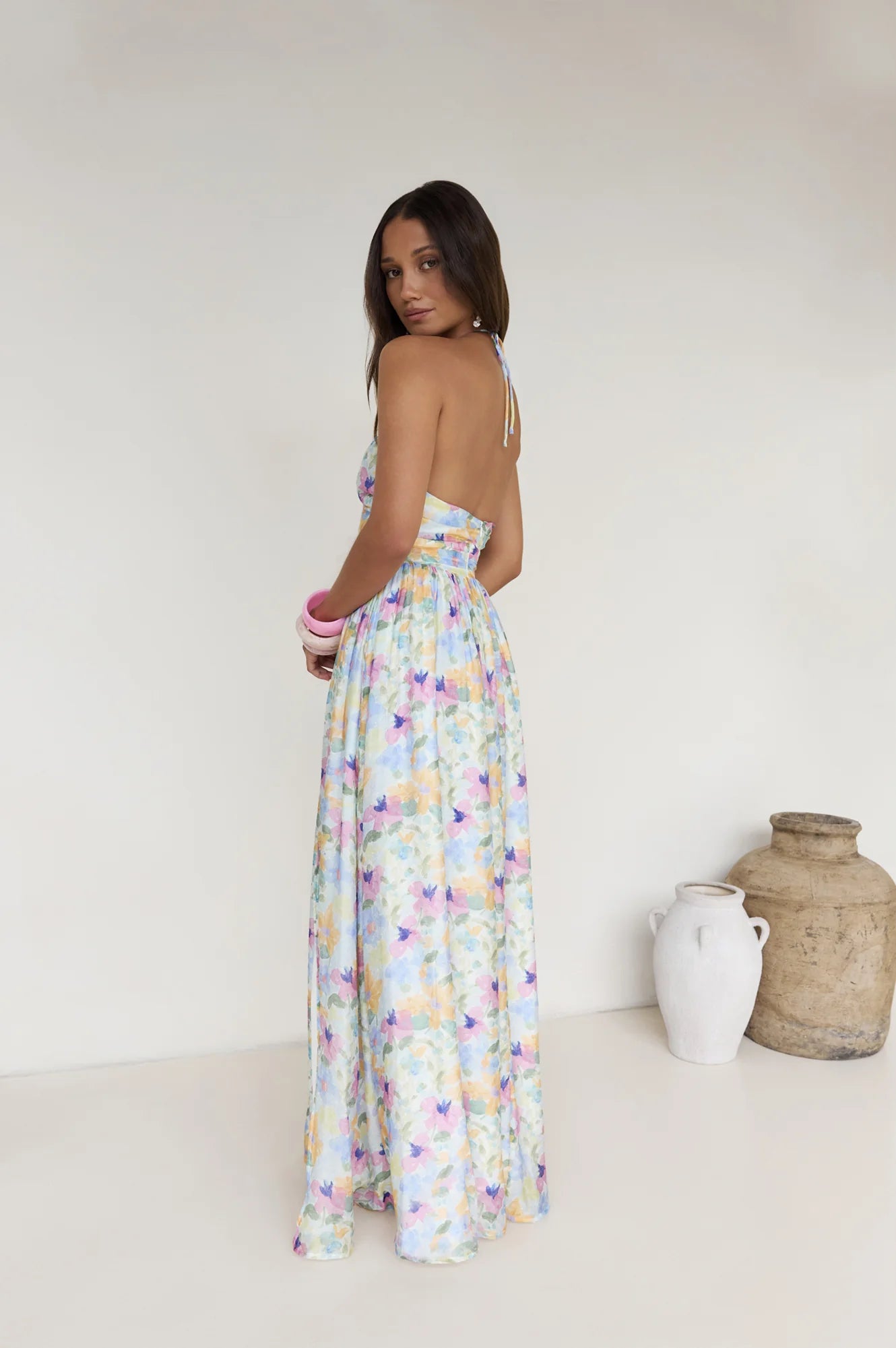 Hibiscus Hues Halter Maxi Dress Print