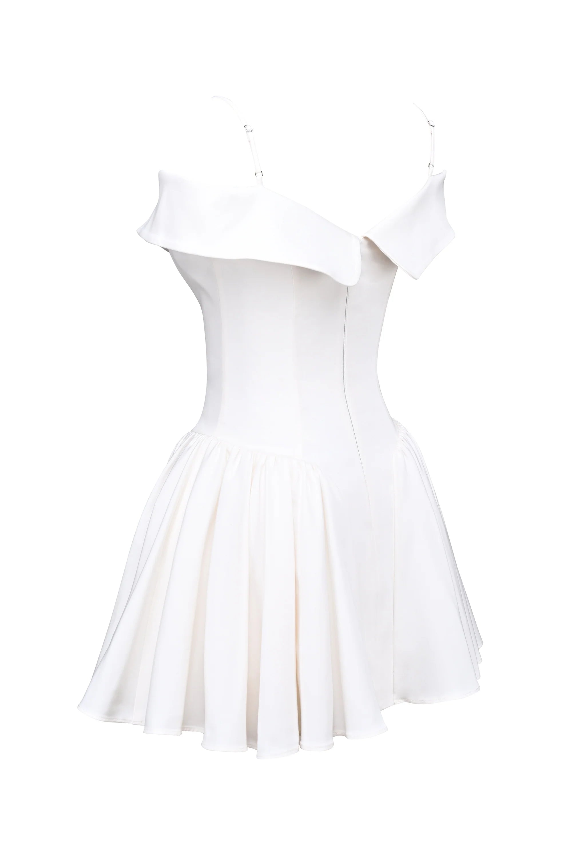 white twill off shoulder mini dress