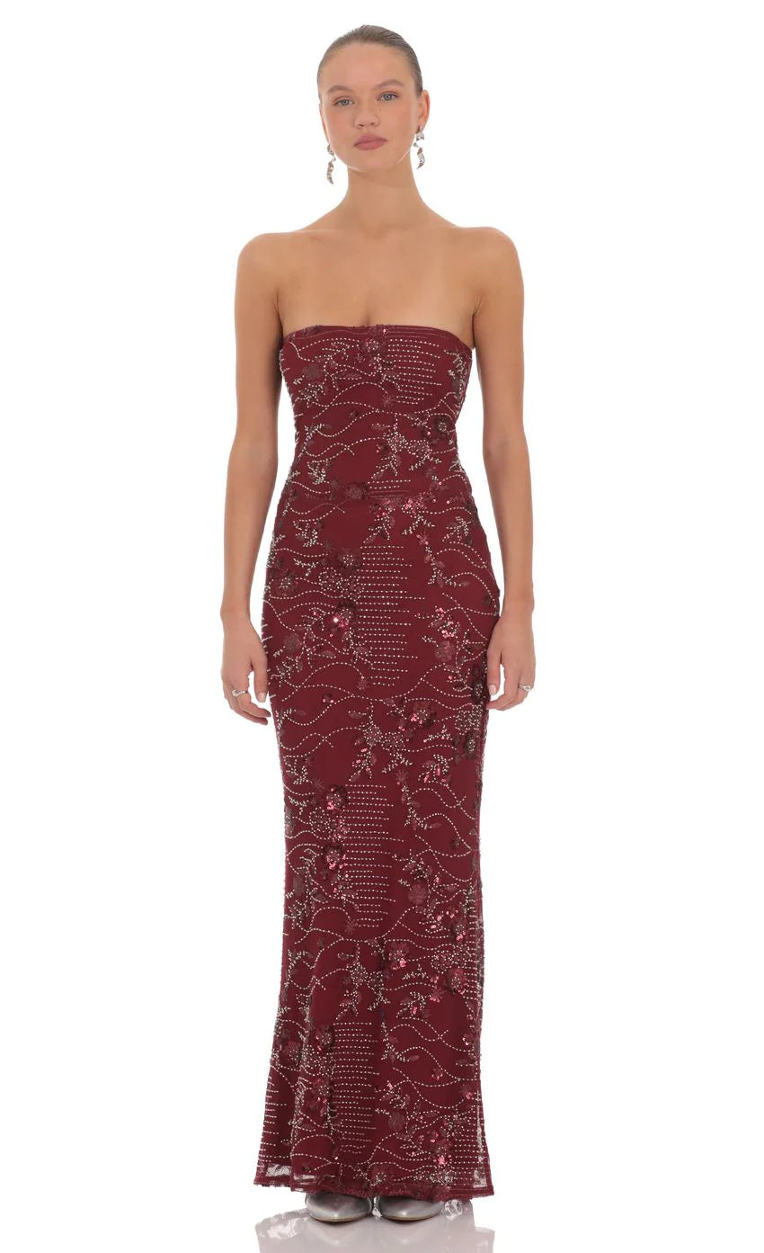 Grace Embellished Maxi Dress in Red