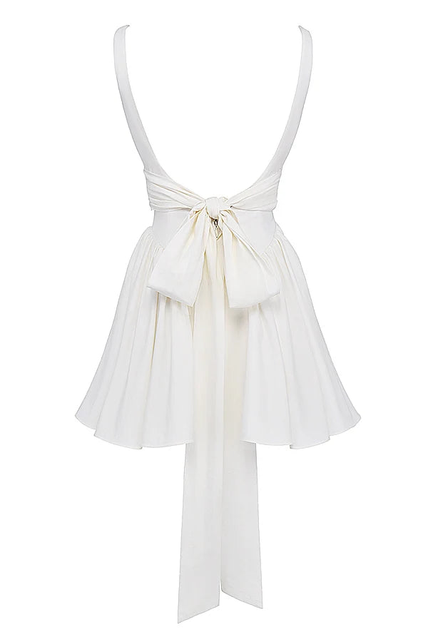 ivory cotton bow mini dress