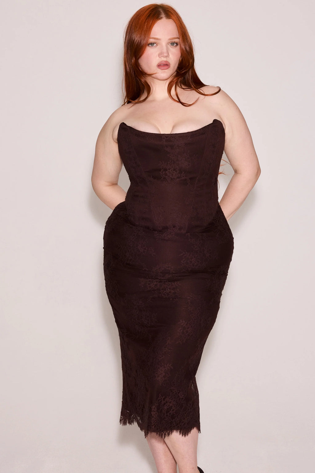 bitter chocolate lace corset midi dress & bolero