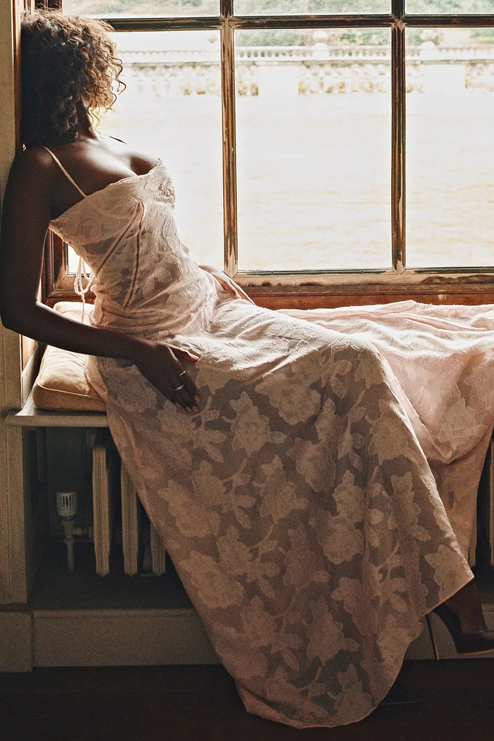 soft pink floral lace back maxi dress