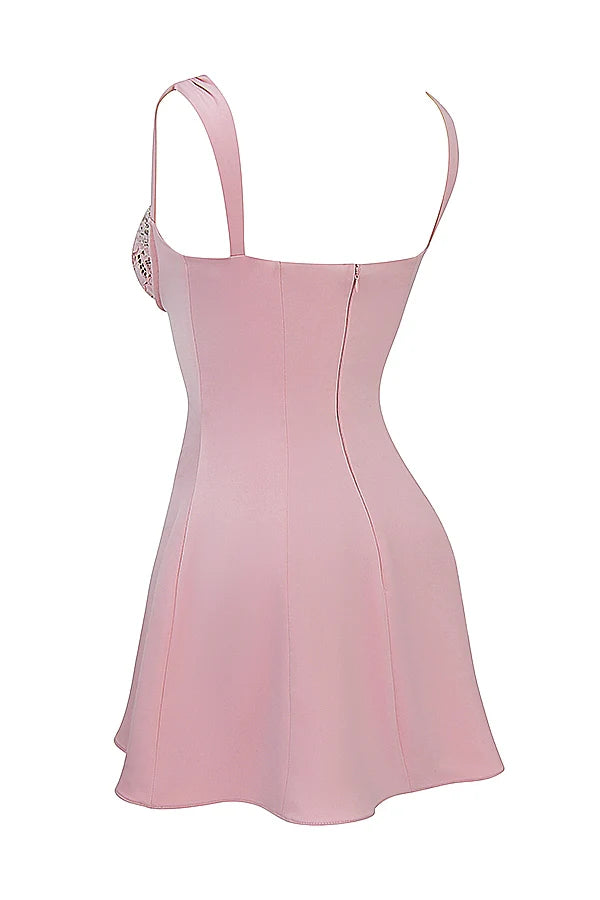 rose satin and lace mini dress