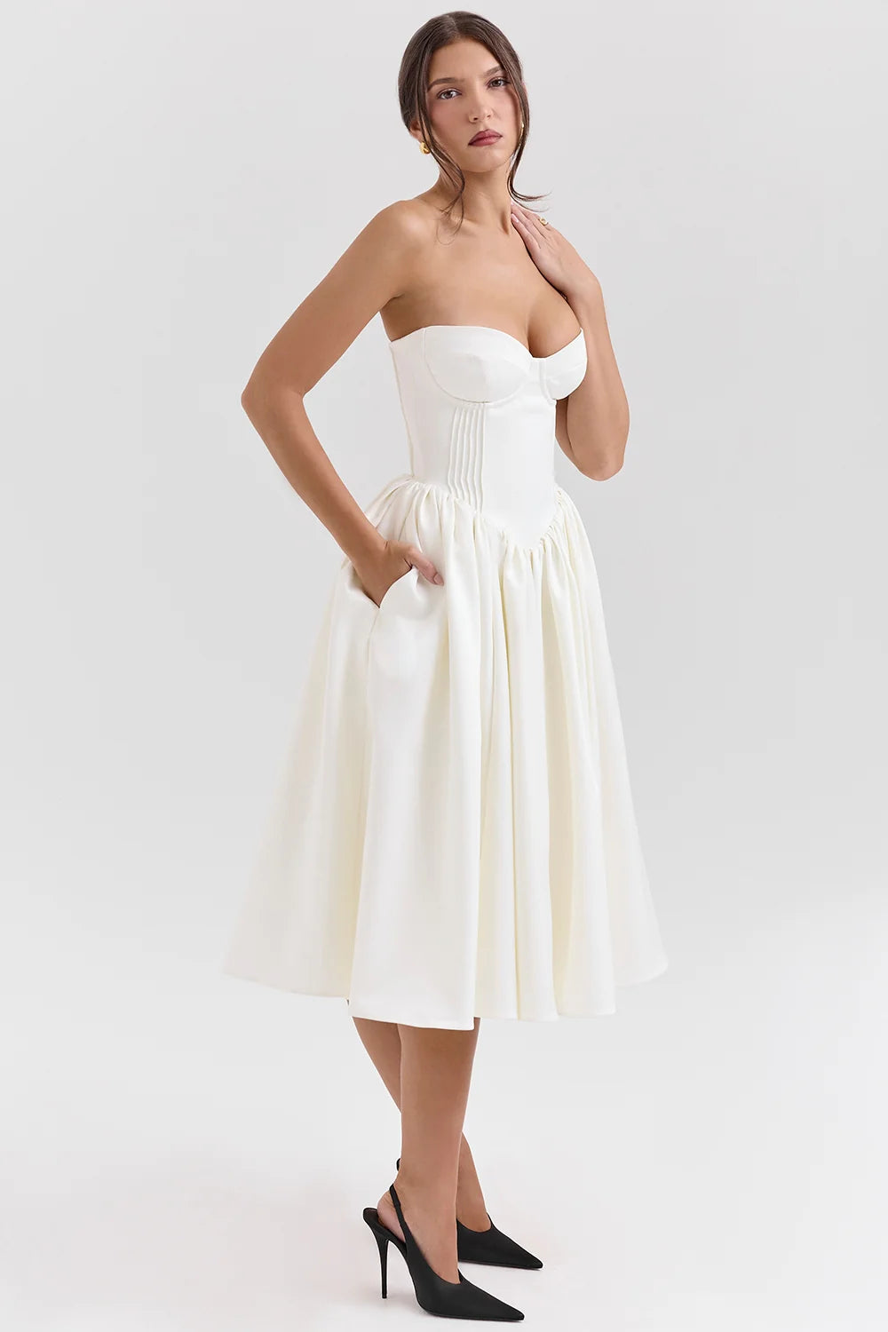 vintage ivory satin midi dress