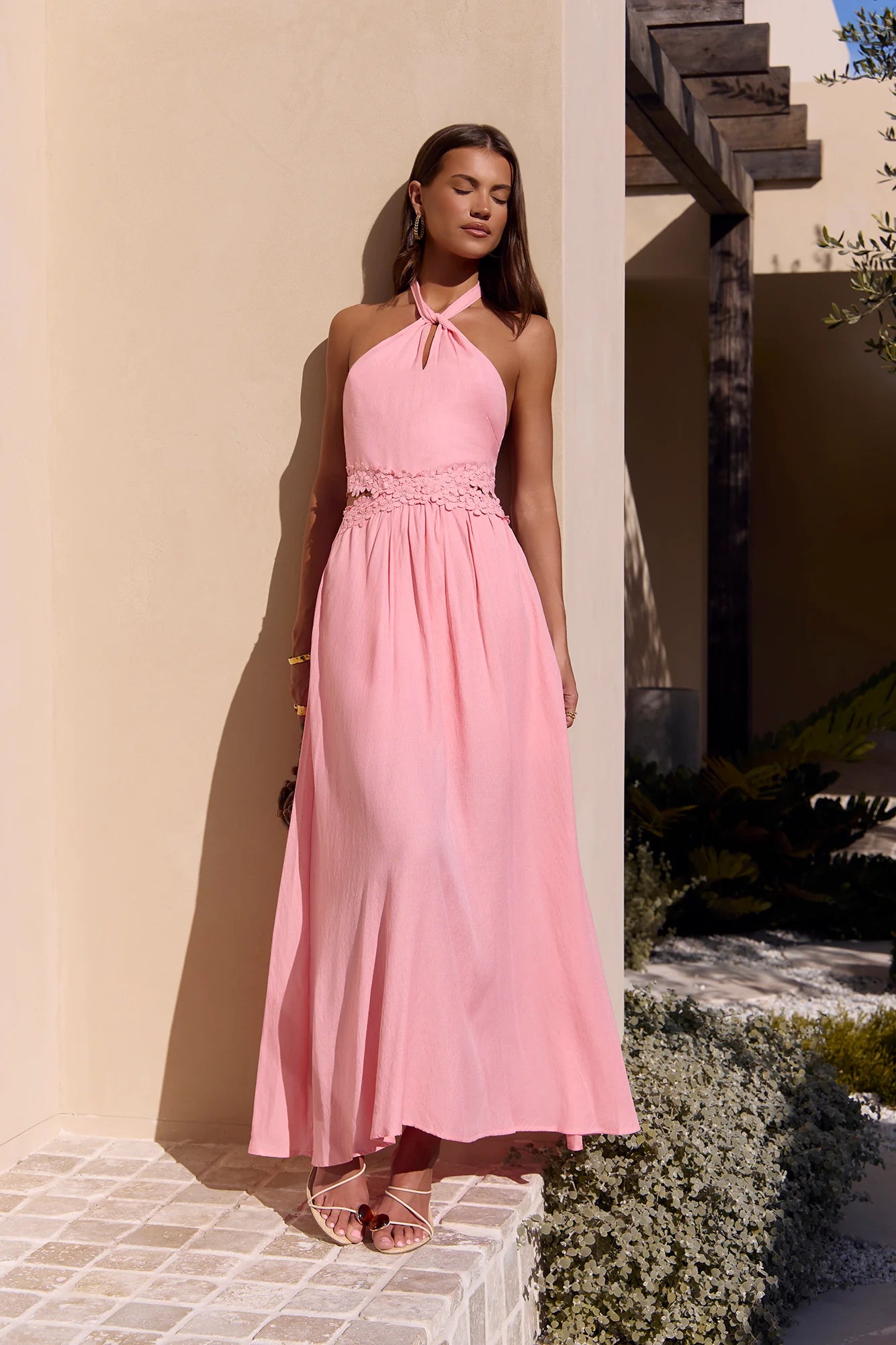 Here With You Halter Maxi Dress Pink