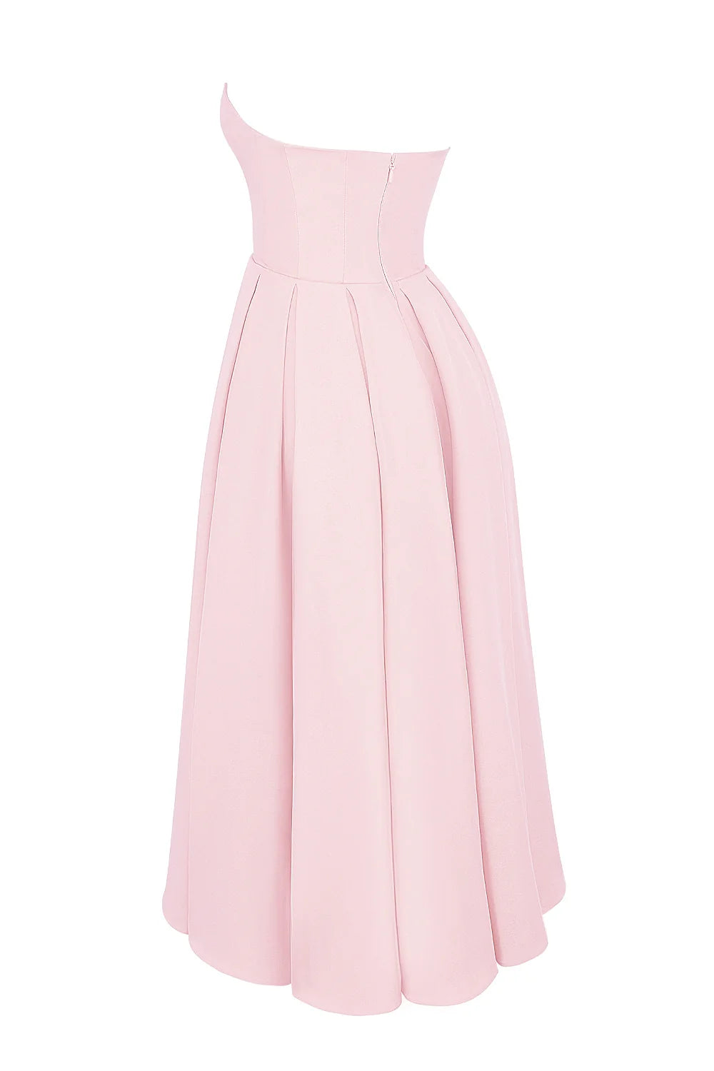 parisian pink strapless corset midi dress