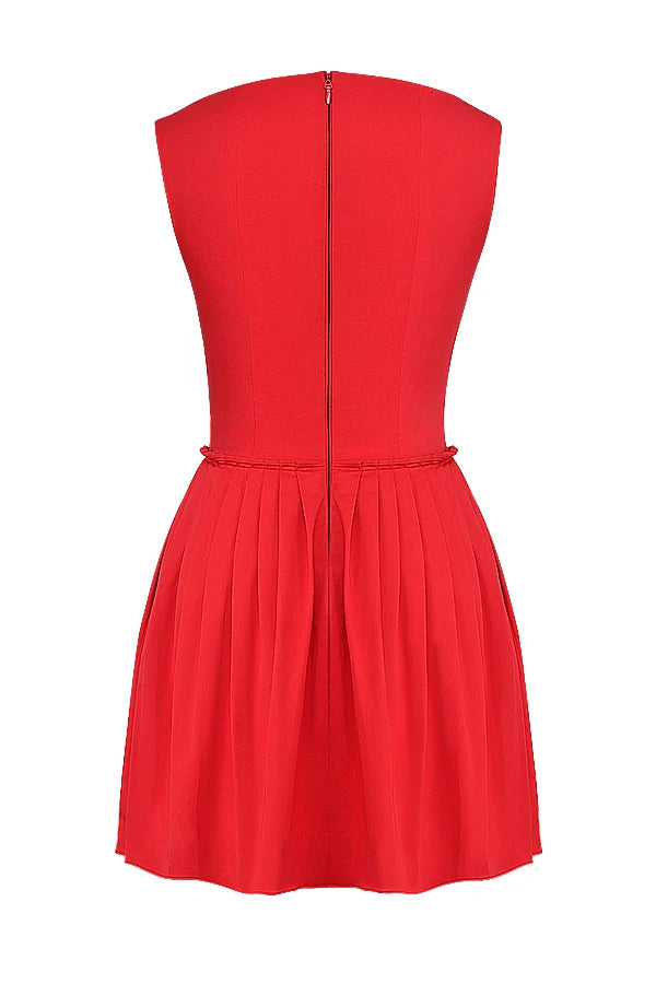scarlet pleated mini dress