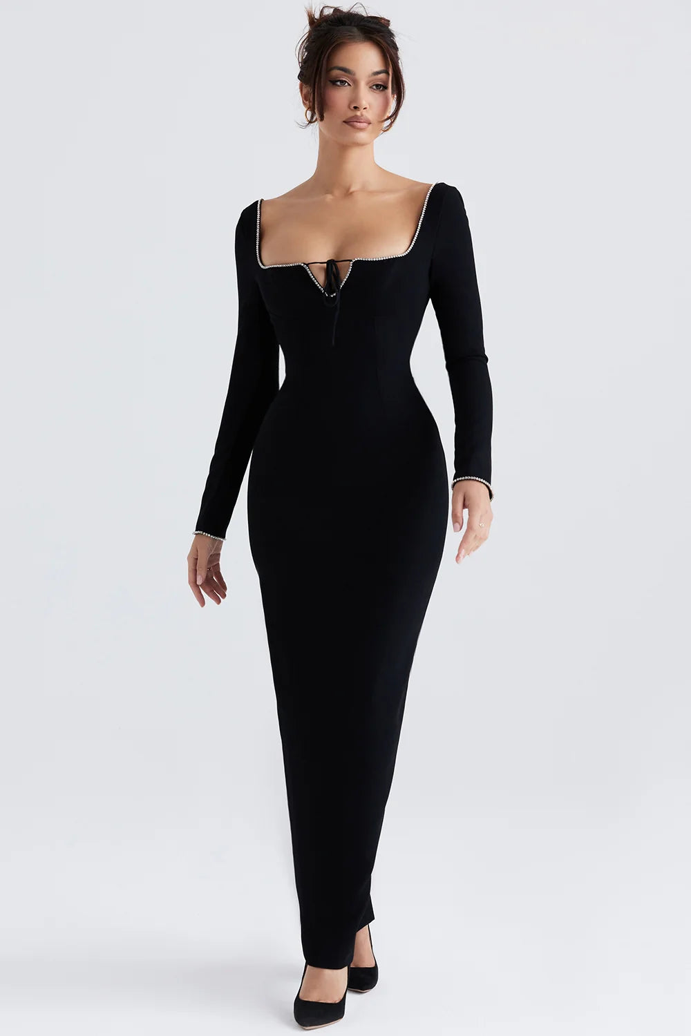 black crystal embellished maxi dress