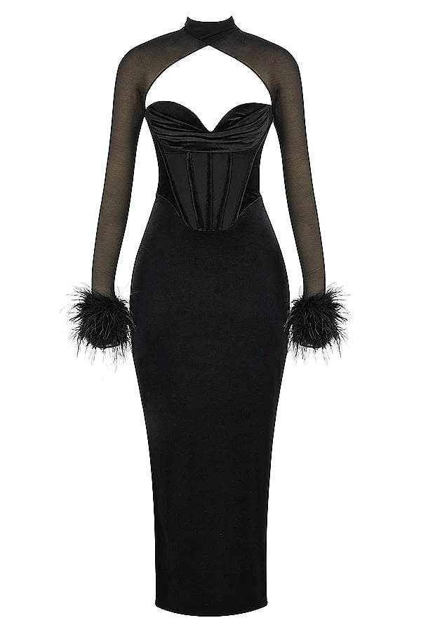 black velvet corset maxi dress