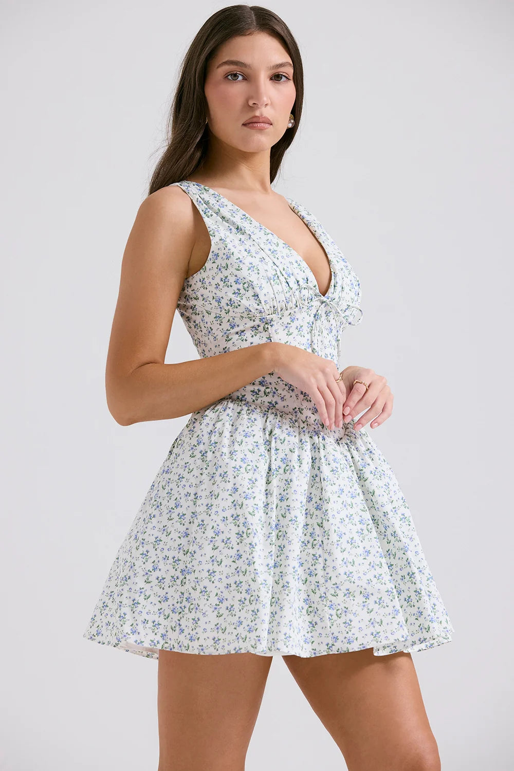 white bluebell print corset mini dress