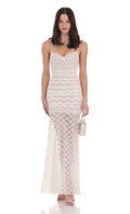 Lace Ruched Mermaid Dress in White