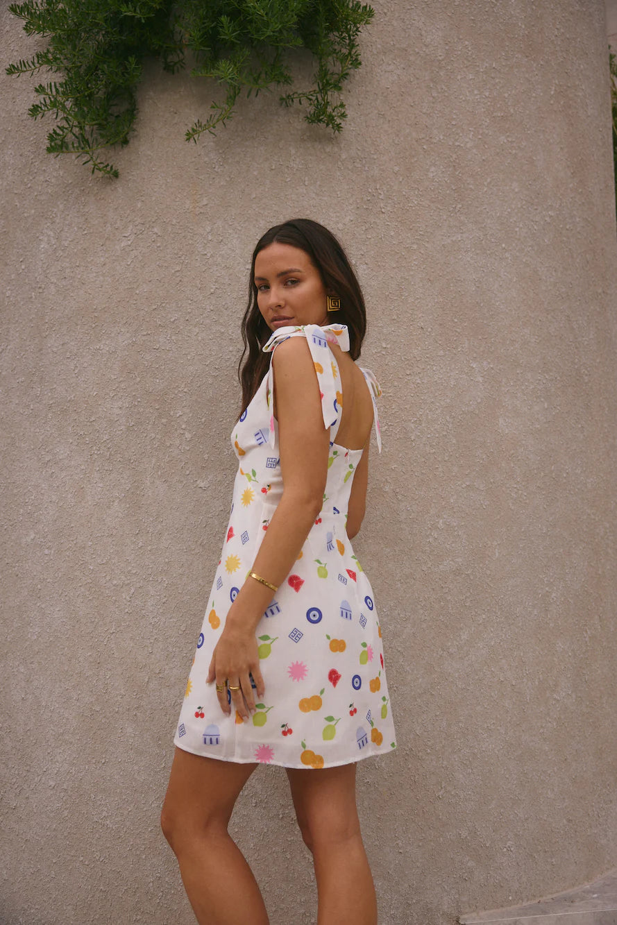 FORTUNATE ONE On Vacay Mini Dress Santorini Print