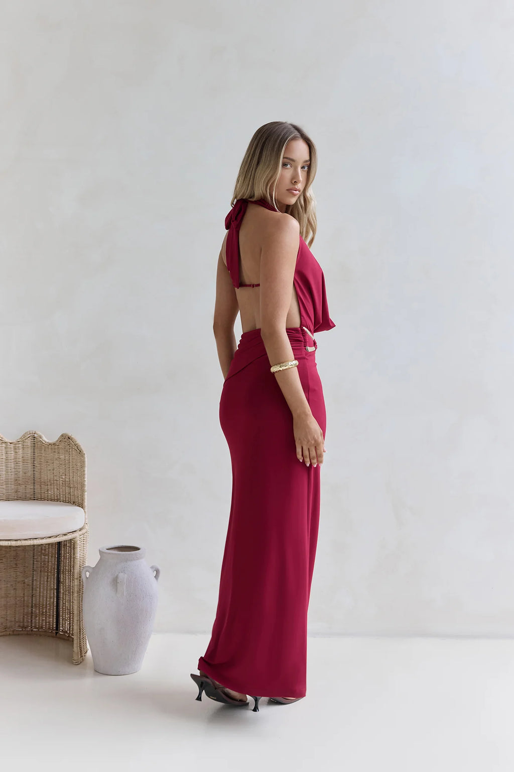 Kiss Journeys Halter Maxi Dress Burgundy