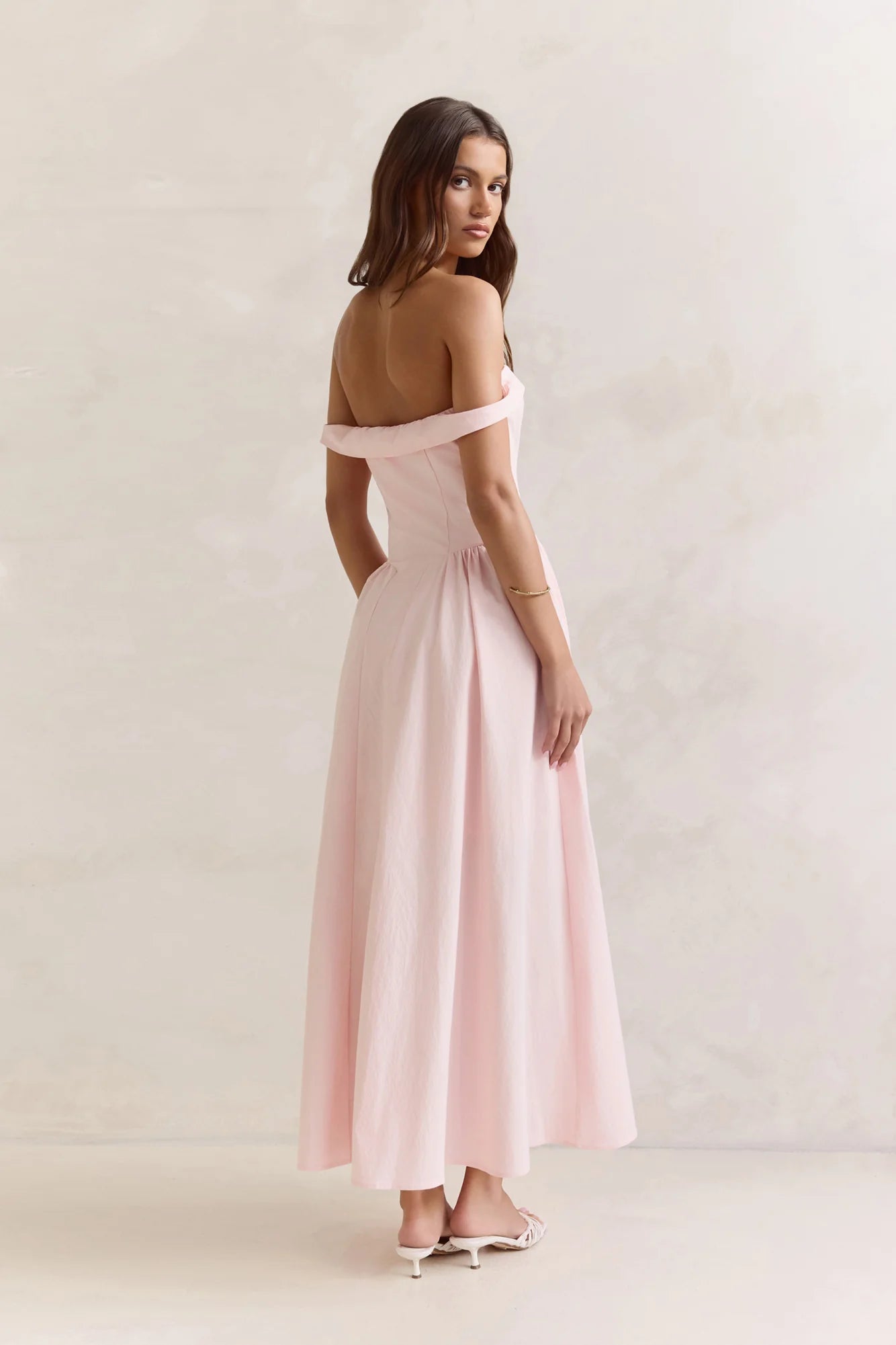 Memory Of Fate Off Shoulder Maxi Dress Pink