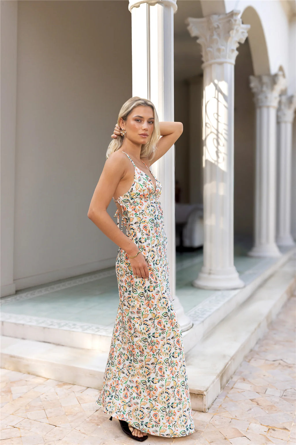 Floral Escape Satin Maxi Dress Multi