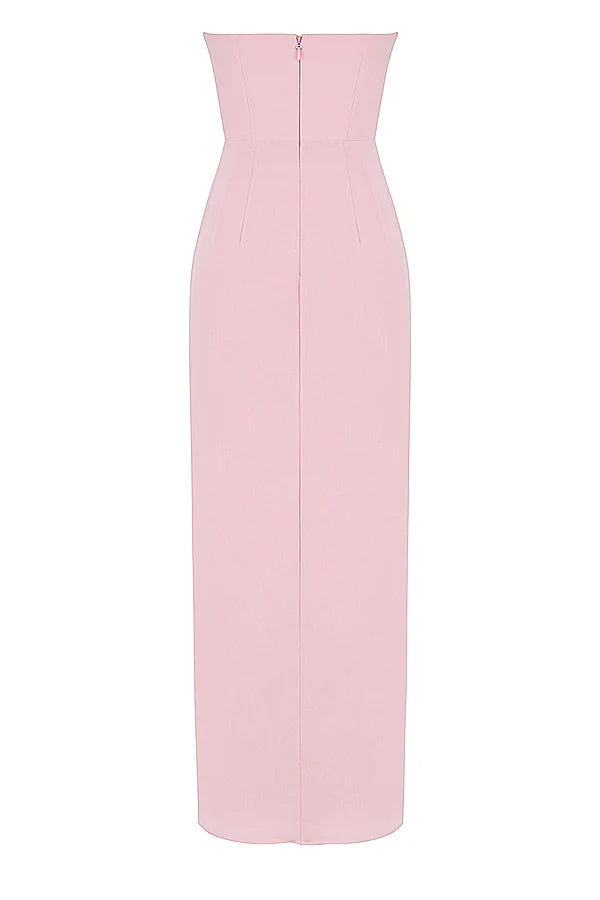 pink quartz georgette strapless gown