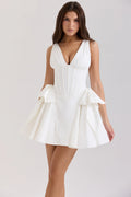 white stretch cotton bow mini dress