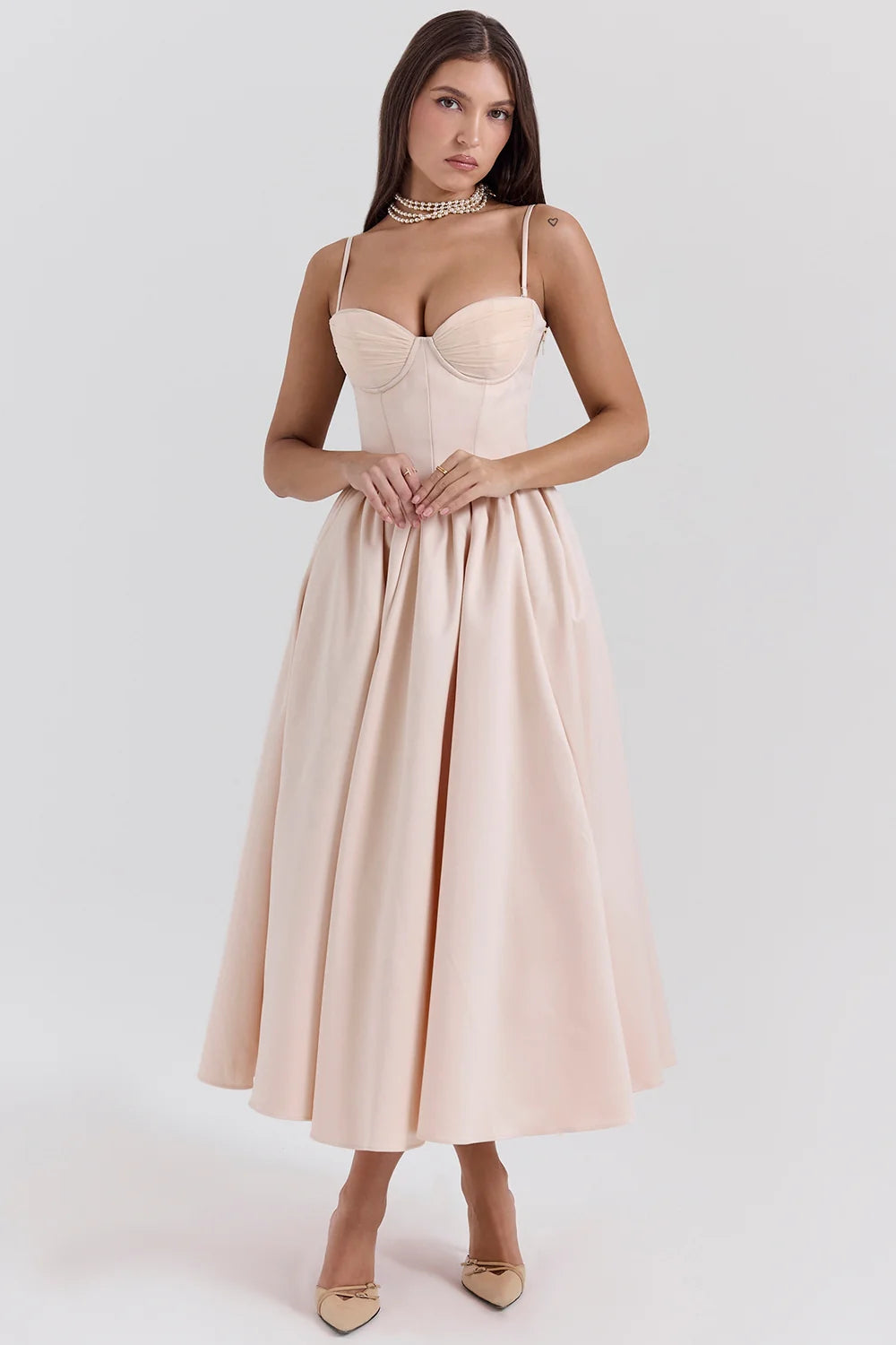 peach satin corset and skirt - sale