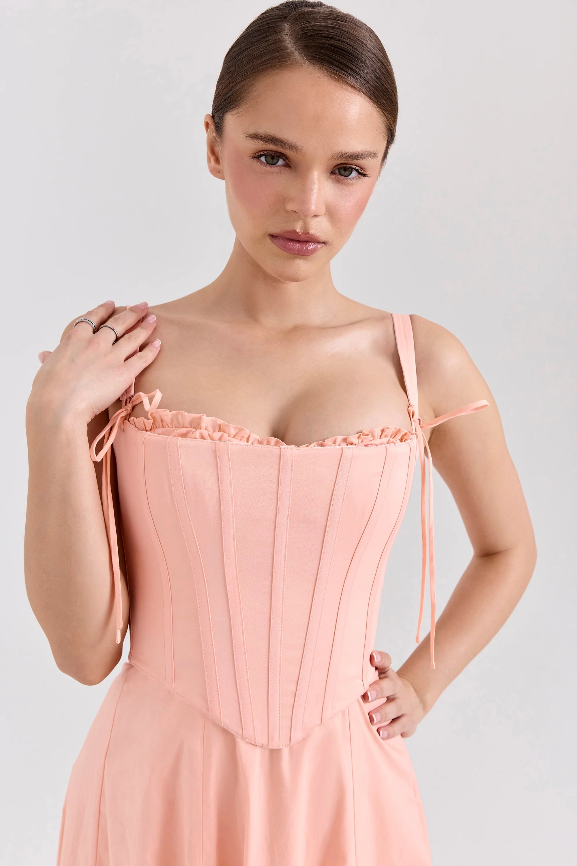 peach cotton detachable corset midi sundress
