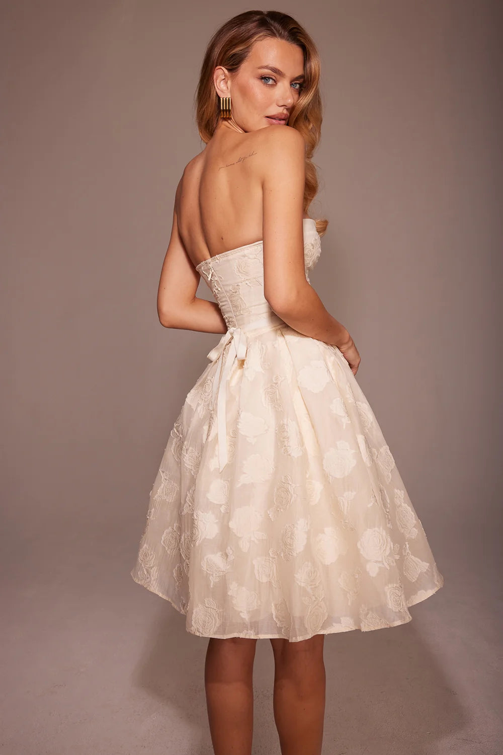 vintage cream floral strapless mini dress