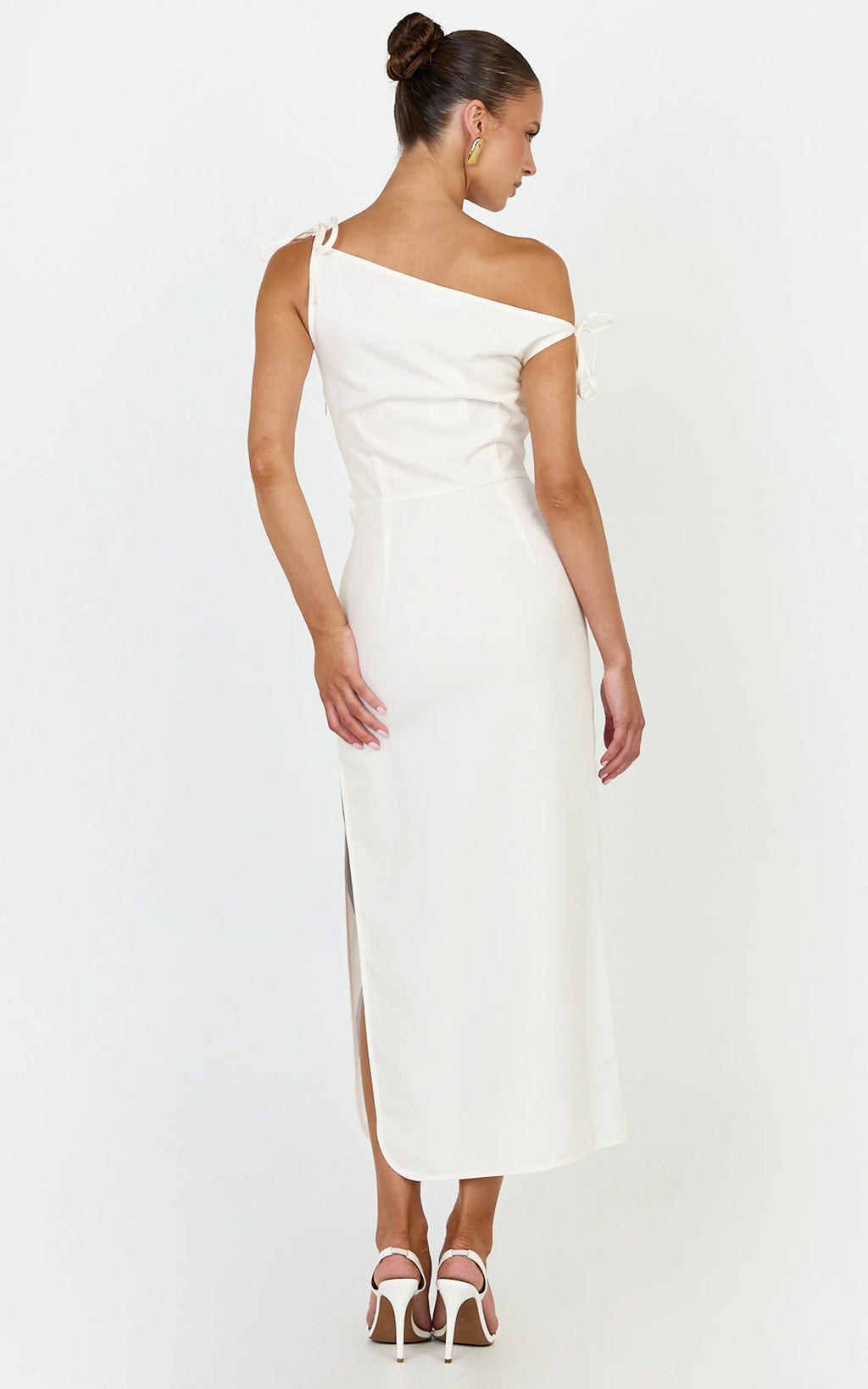 Zali Midi Dress - Off Shoulder Side Split Column Dress in Zali Floral Print