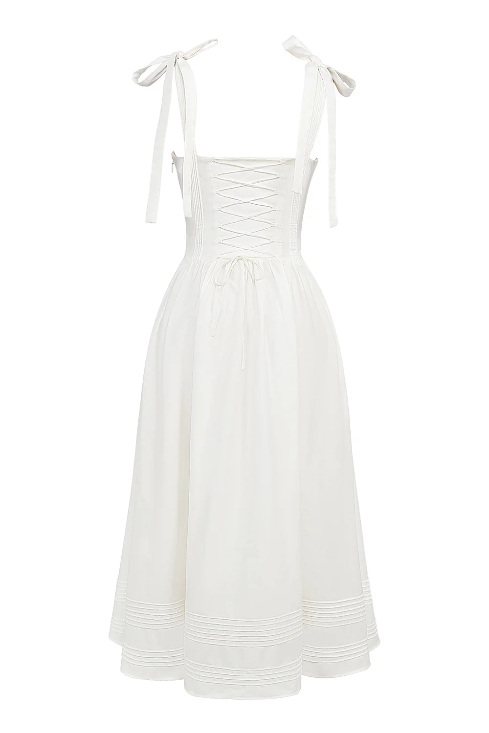 white pin tuck cotton midi sundress