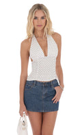 Polka Dot Ruched Halter Top in White