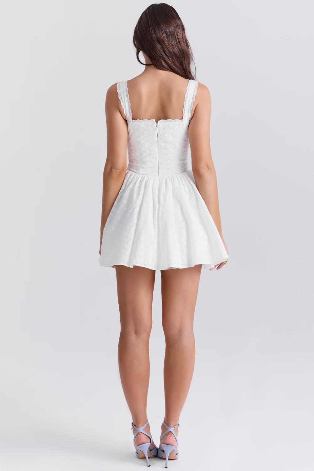 white cotton broderie anglais corset mini dress