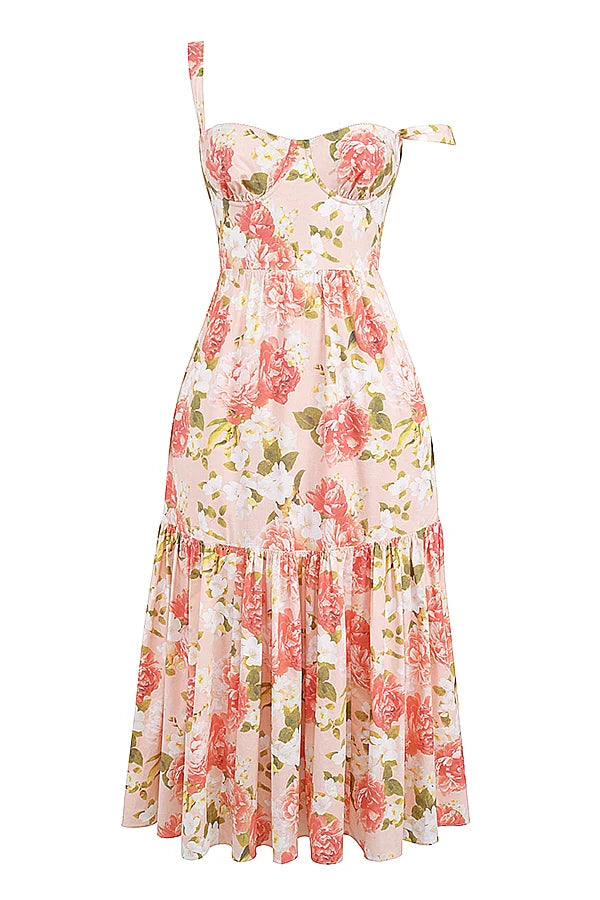 pink peony print cotton midi sundress