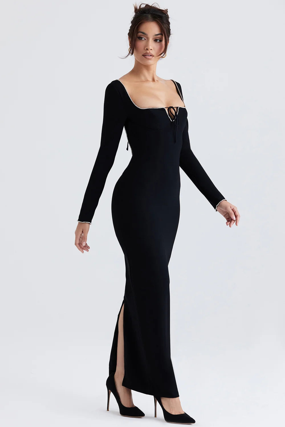 black crystal embellished maxi dress