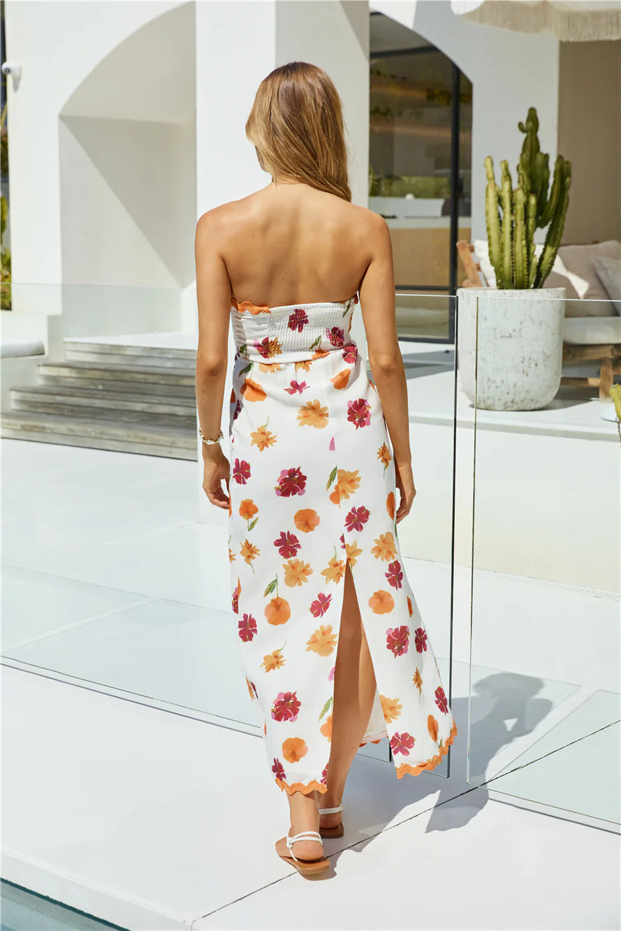 Garden Girl Strapless Maxi Dress Orange