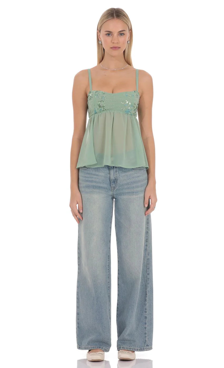 Lysette Babydoll Top in Green