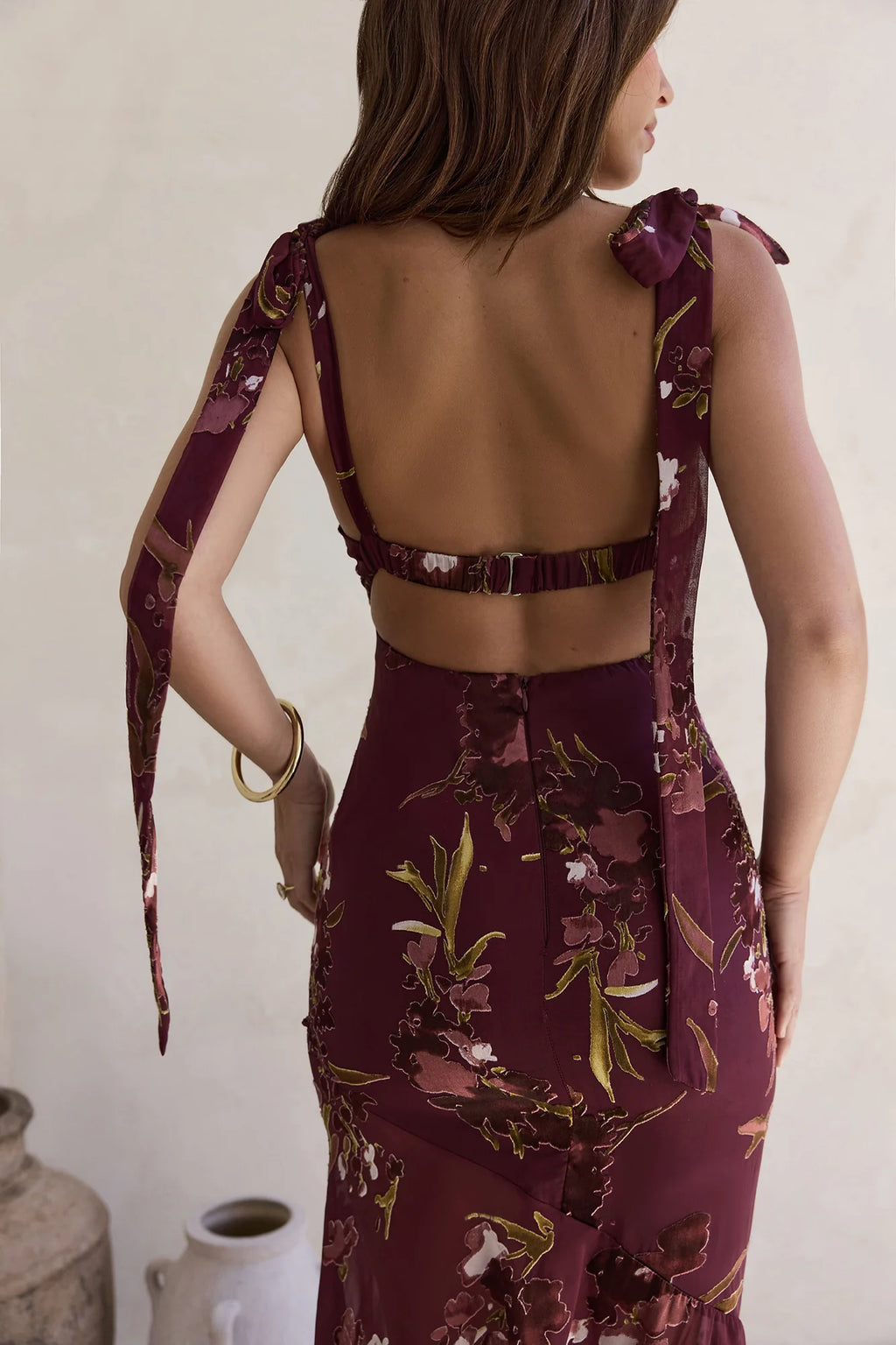 Night Garden Maxi Dress Burgundy