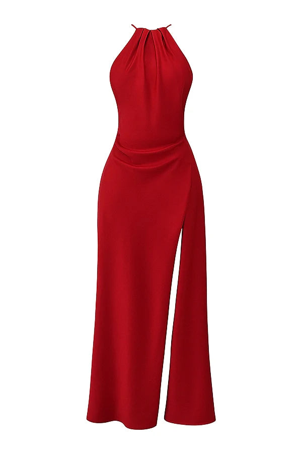 red rose thigh slit maxi dress