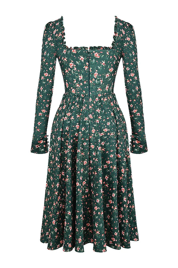 green floral print midi dress