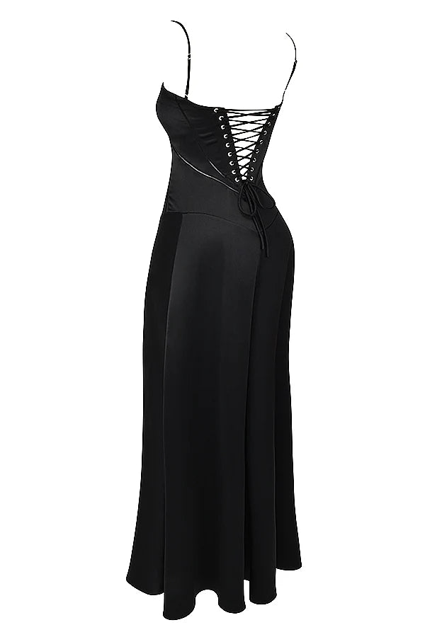 black lace up maxi dress