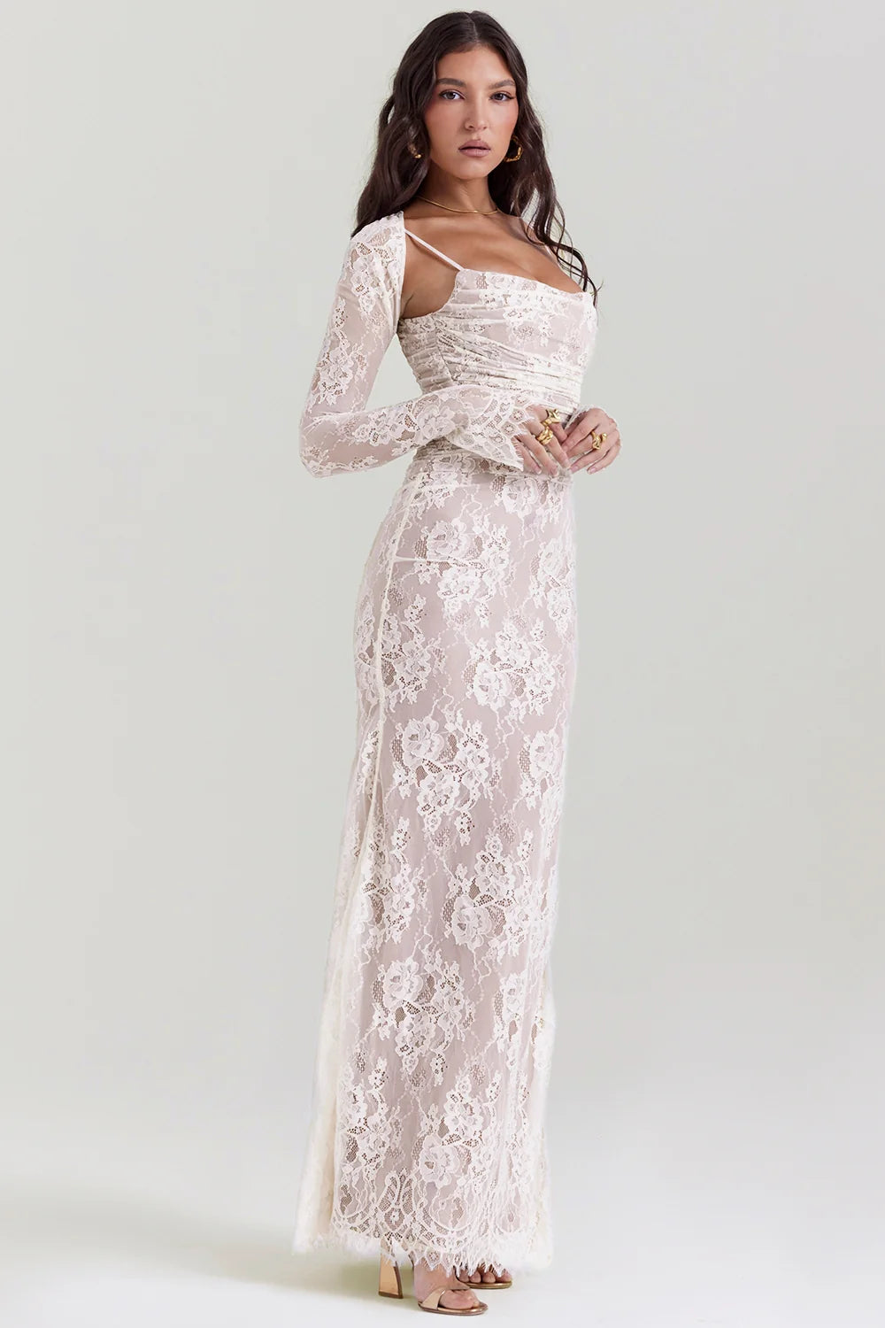 vintage cream lace maxi dress