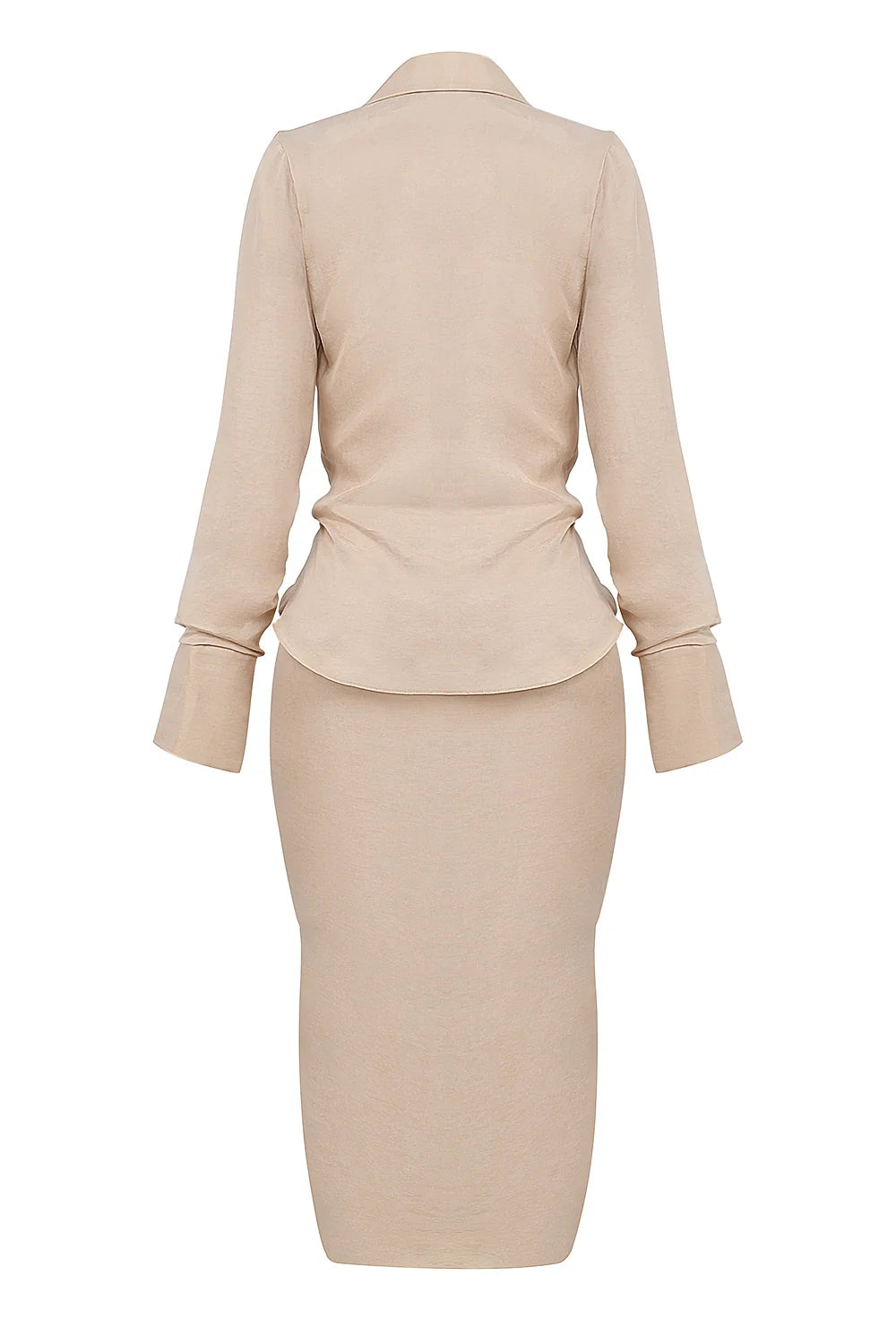 almond plunge shirt midi dress