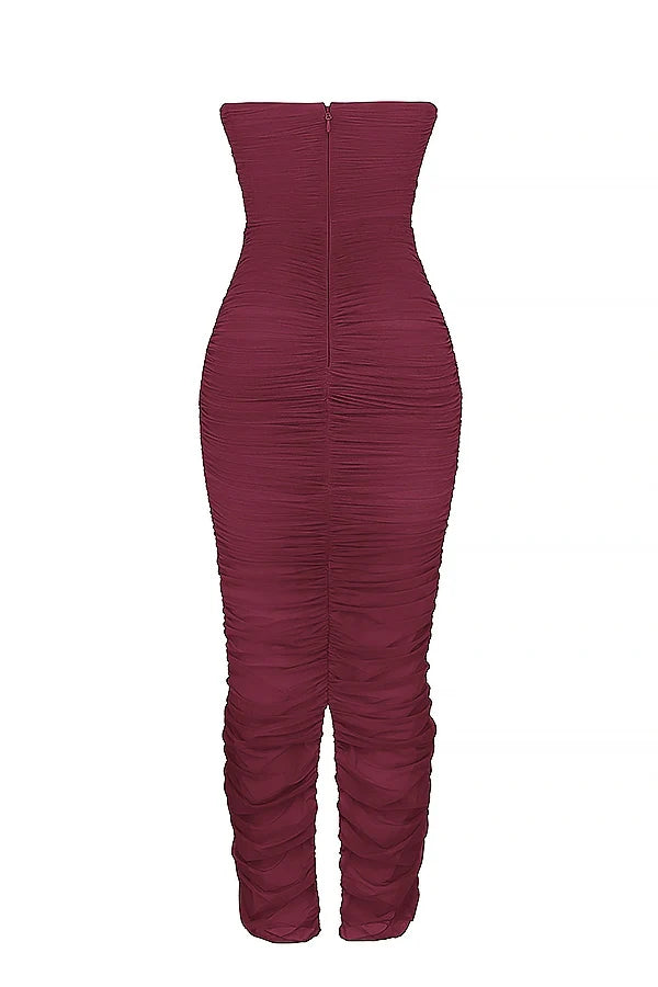 wine gathered maxi dress