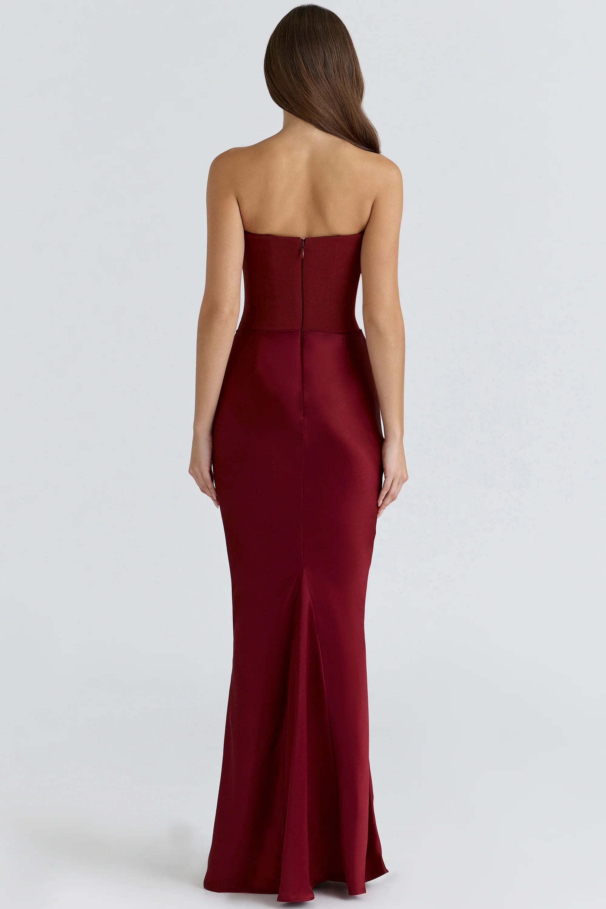 wine strapless corset maxi dress